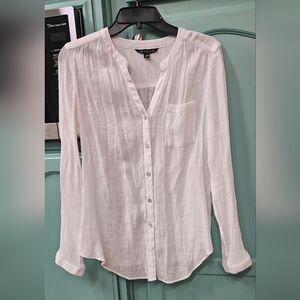 White Gauze Semi Sheer Button-Up Blouse